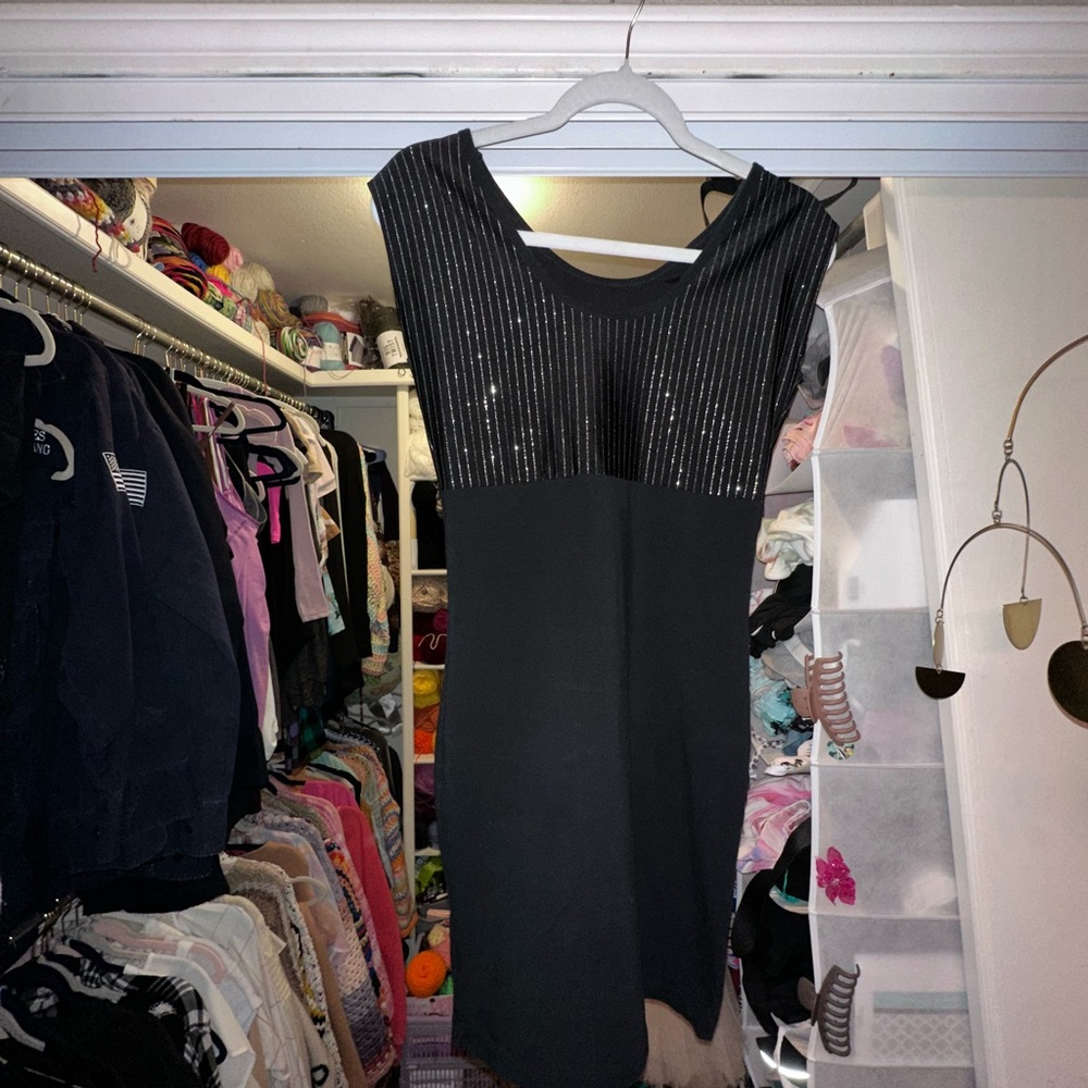 New American Apparel Black Glitter Lame Striped Bodycon Mini Dress Size M